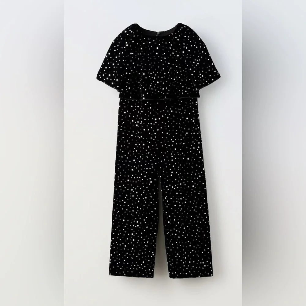 NWT ZARA‎ Kids Sequin Velvet Jumpsuit Girls Party Holiday , size 11-12 Years - Picture 13 of 13